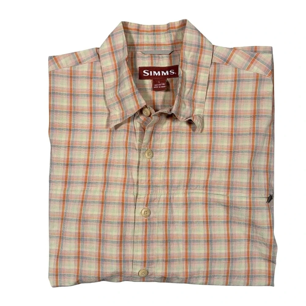 Simms Shirt Mens Large Cor3 Plaid Short Sleeve‎ Button Up Fishing Travel Outdoor
